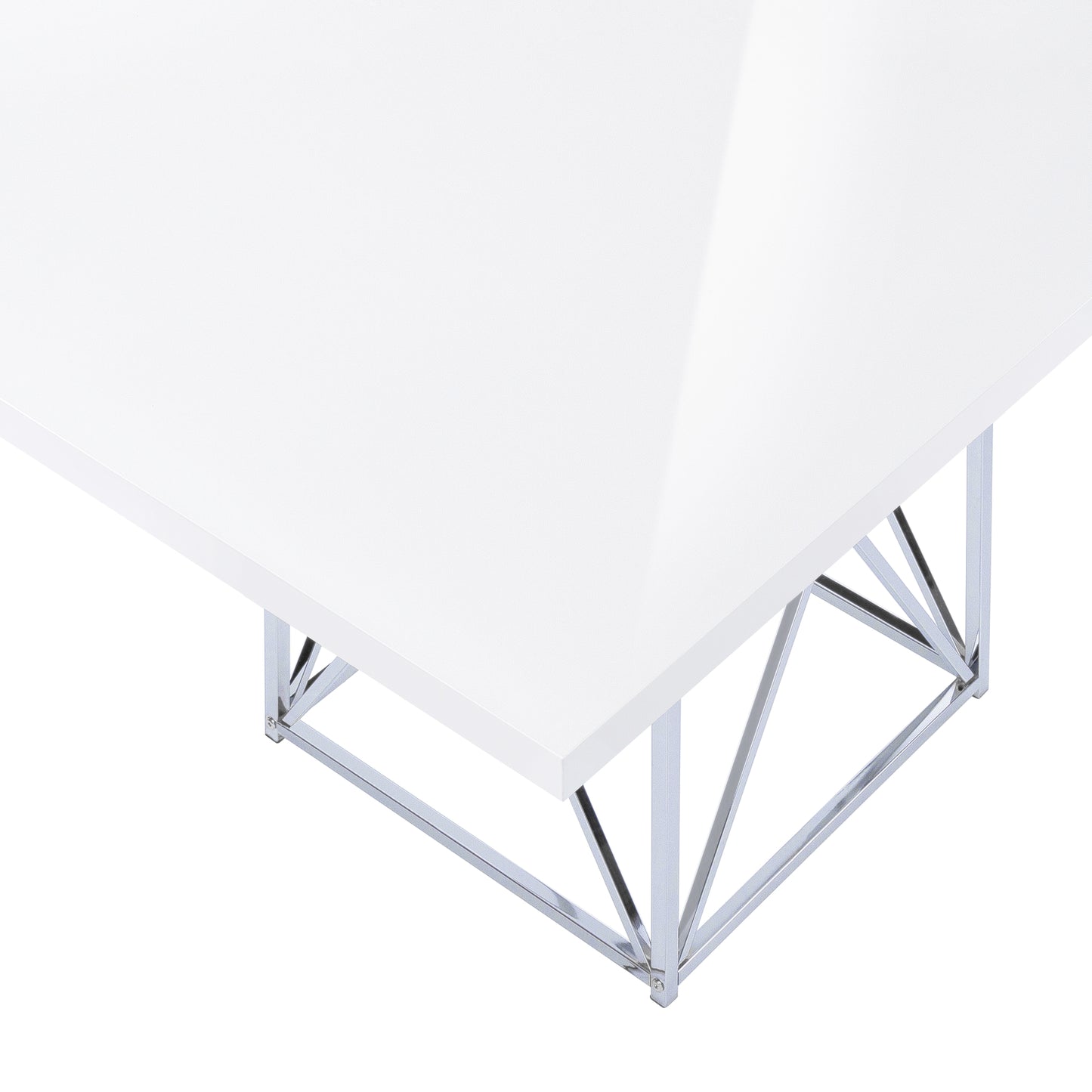 Monarch Specialty Dining Table, 48" Rectangular, Glossy White, Chrome, Contemporary, Modern I 1046