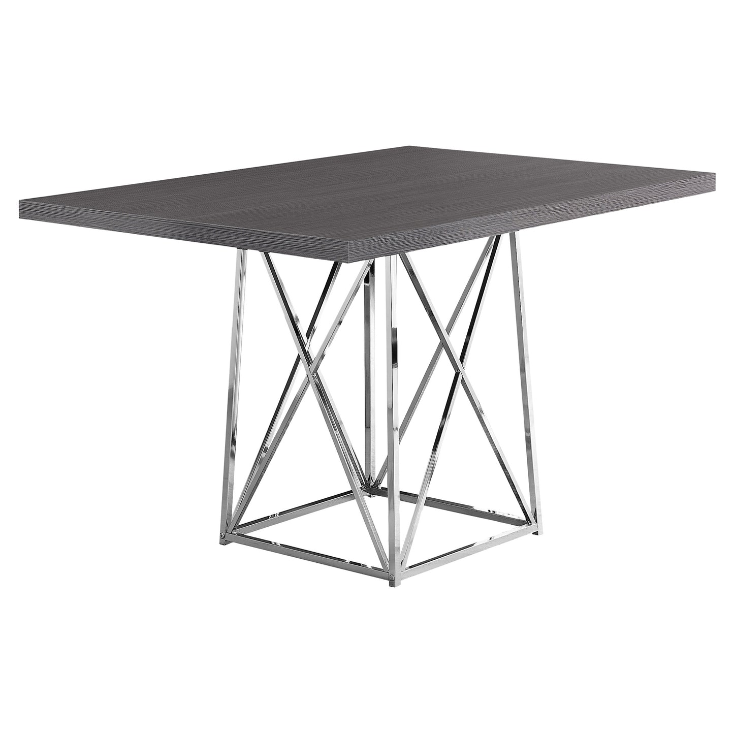 Monarch Specialty Dining Table, 48" Rectangular, Grey, Chrome, Contemporary, Modern I 1059