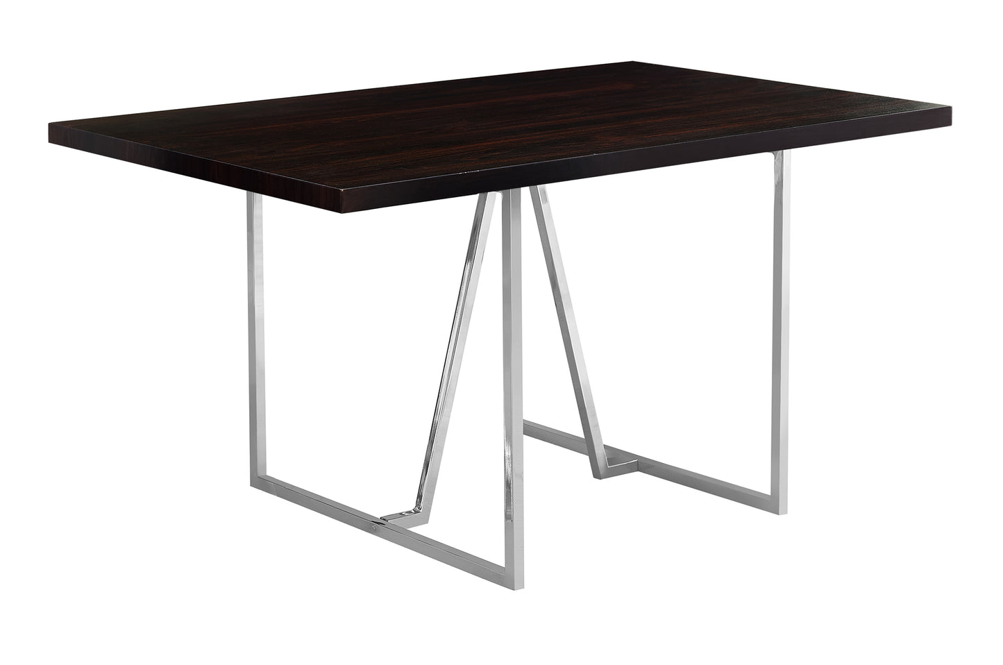 Monarch Specialty Dining Table, 60" Rectangular, Brown, Chrome, Contemporary, Modern I 1064