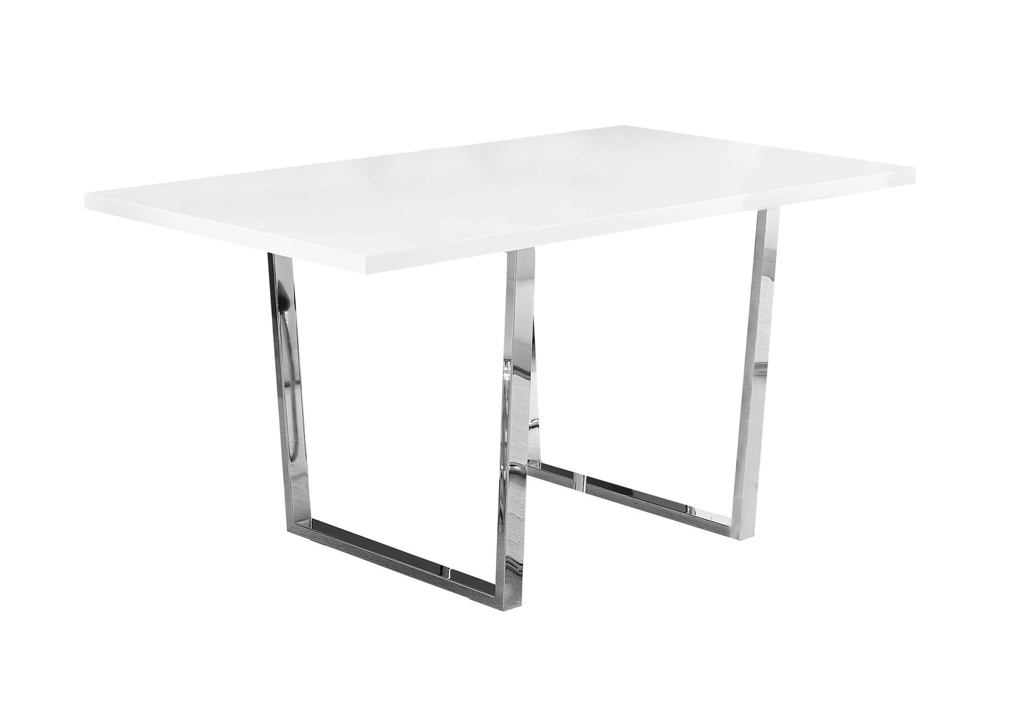 Monarch Specialty Dining Table, 60" Rectangular, Glossy White, Chrome, Contemporary, Modern I 1118