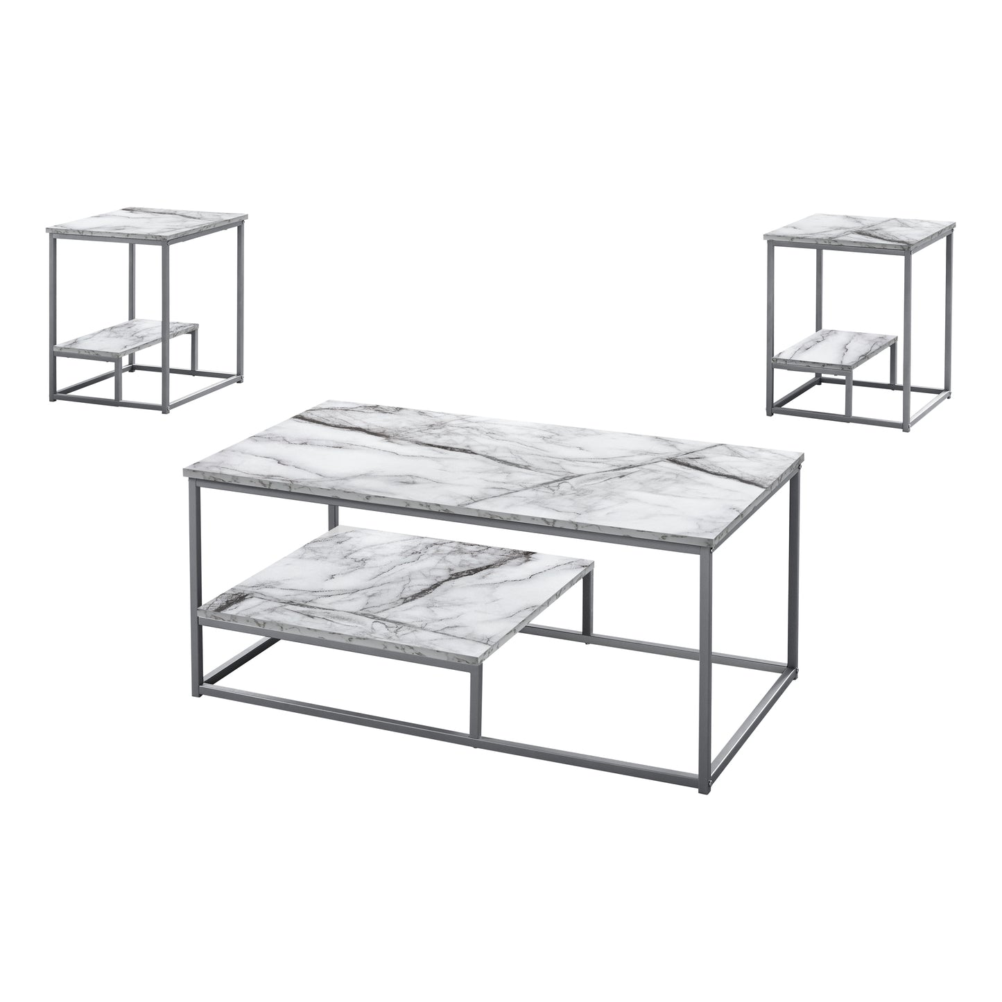 Monarch Specialty Table Set, 3pcs Set, Coffee, Black/White Marble Look, Contemporary, Modern