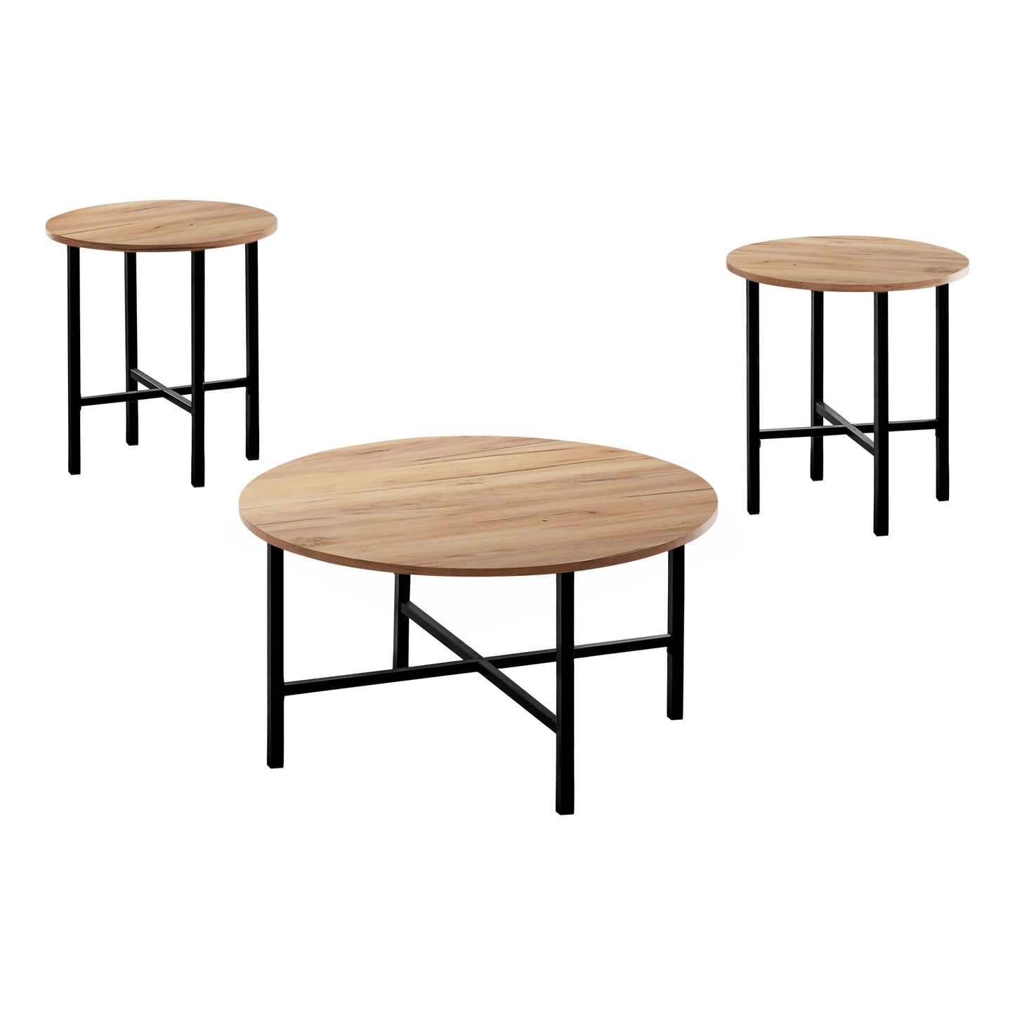 Monarch Specialty Table Set, 3pcs Set, Coffee, End, Side, Accent, Living Room, Metal, Laminate, Brown, Black, Contemporary, Modern I 7971P