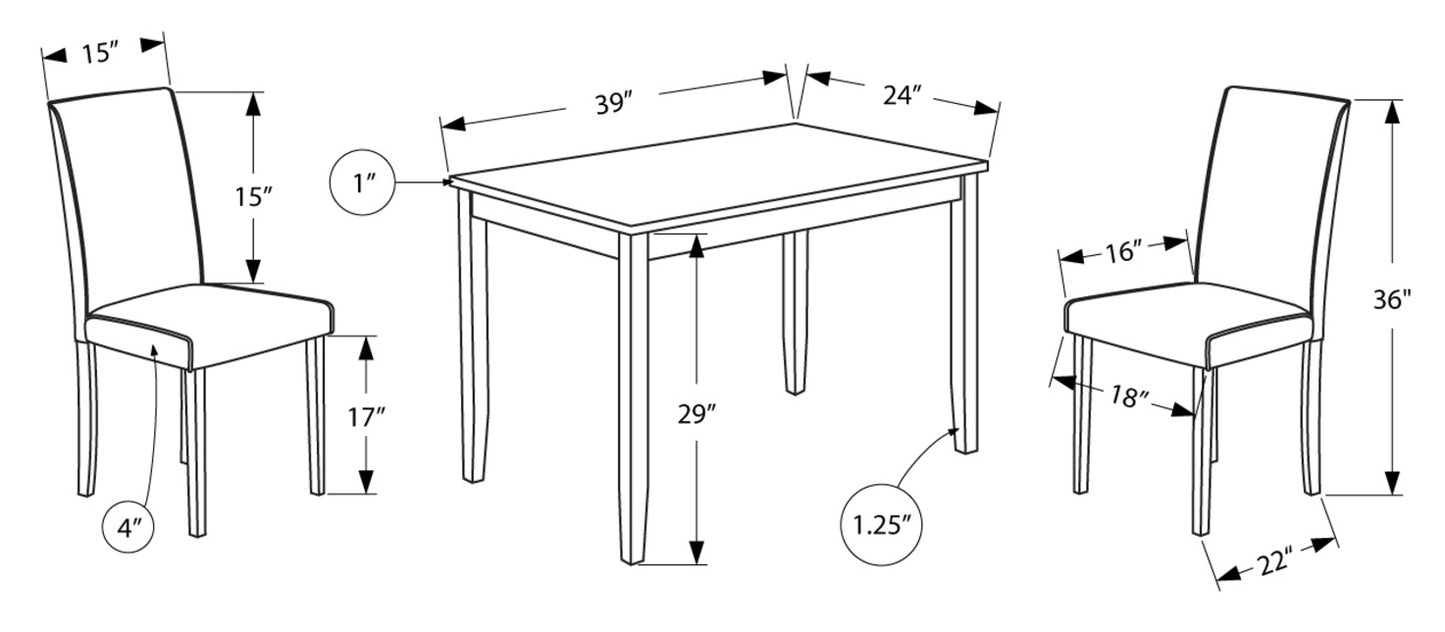 Monarch Specialty Dining Table Set, 3pcs Set, Black, Grey, Contemporary, Modern I 1016