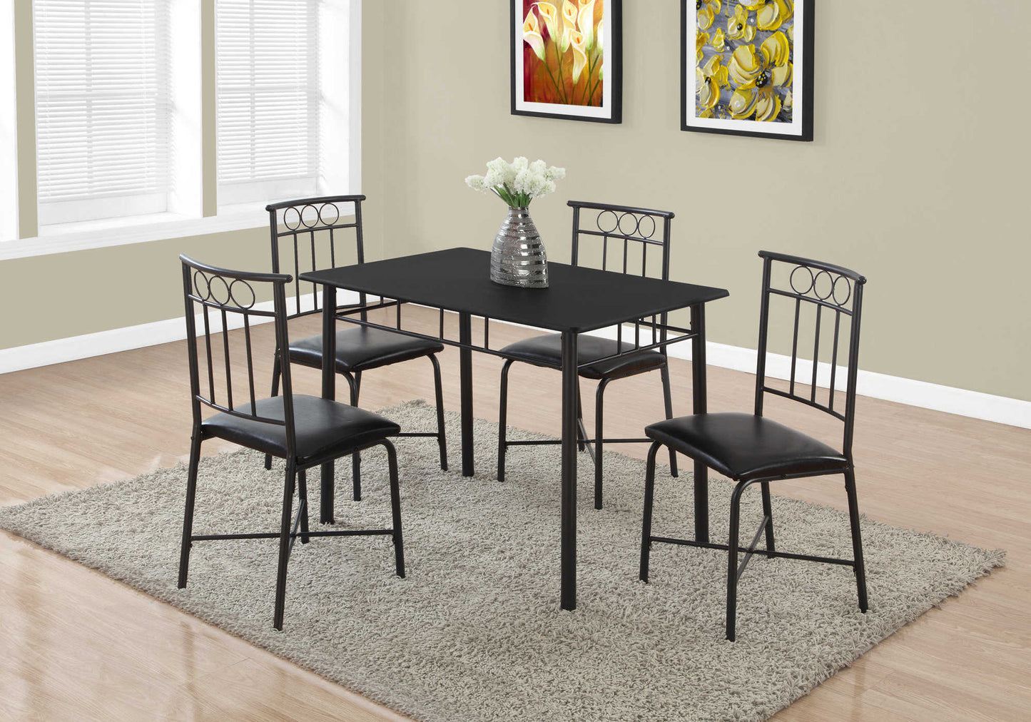 Monarch Specialty Dining Table Set, 5pcs Set, Black, Contemporary, Modern I 1018