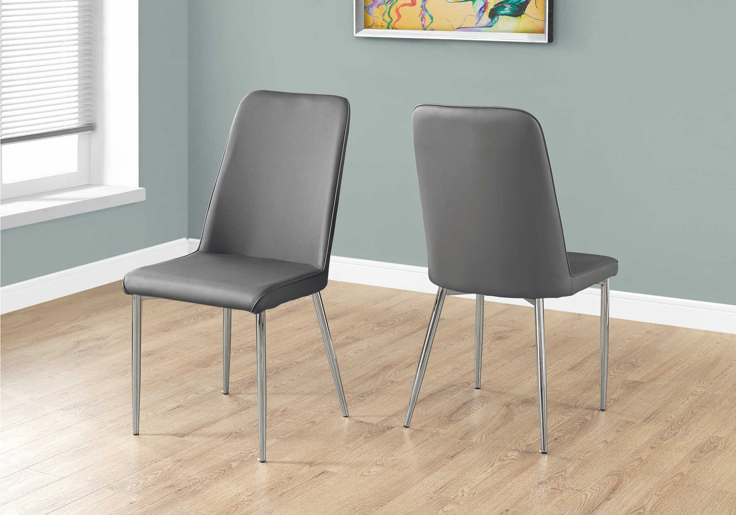 Monarch Specialty Dining Chair, Set Of 2, Grey, Chrome, Contemporary, Modern I 1035