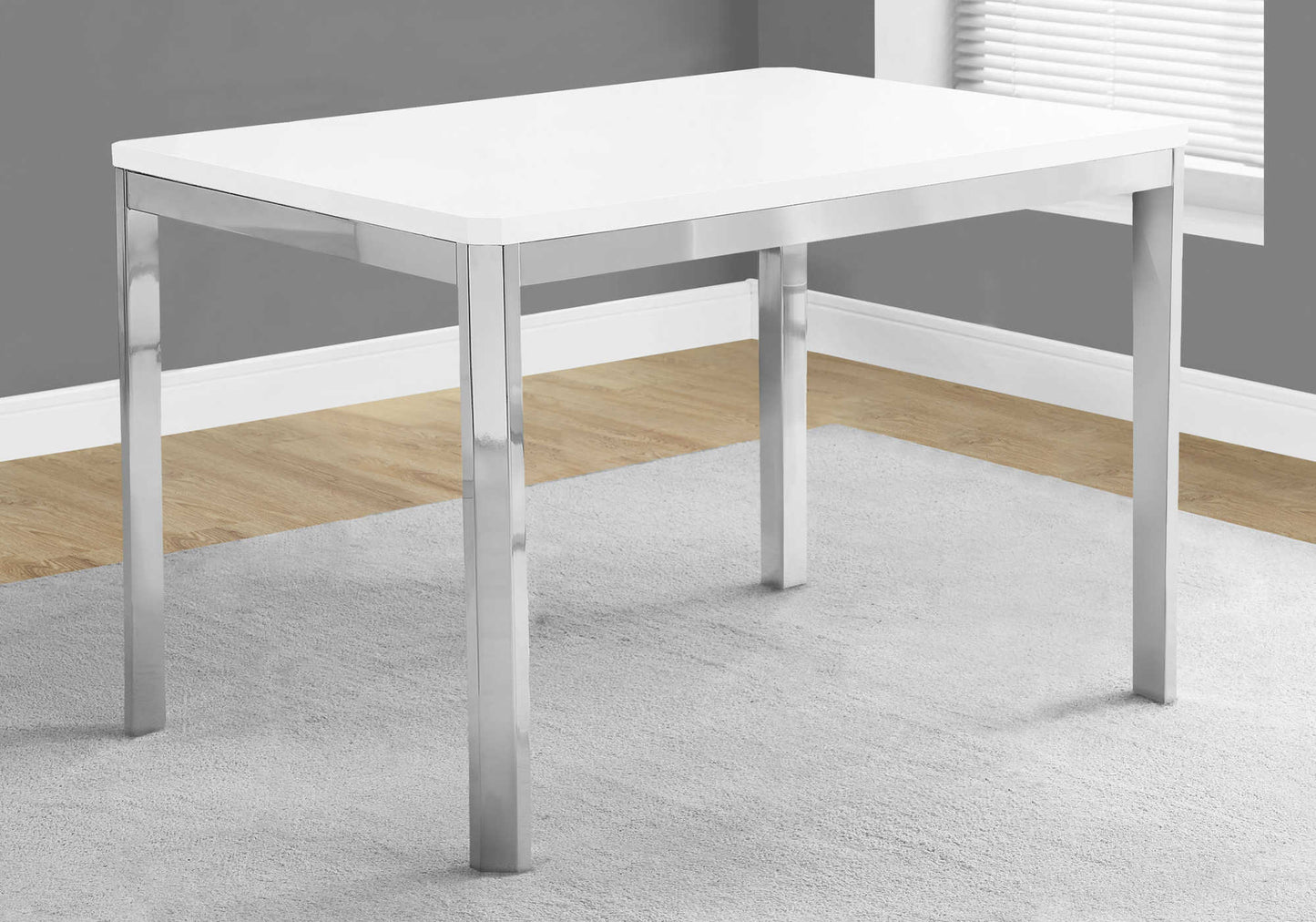 Monarch Specialty Dining Table, 48" Rectangular, White, Chrome, Contemporary, Modern I 1041