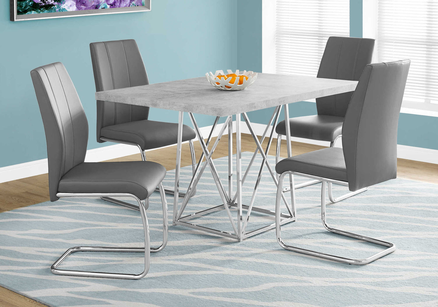 Monarch Specialty Dining Table, 48" Rectangular, Grey, Chrome, Contemporary, Modern I 1043