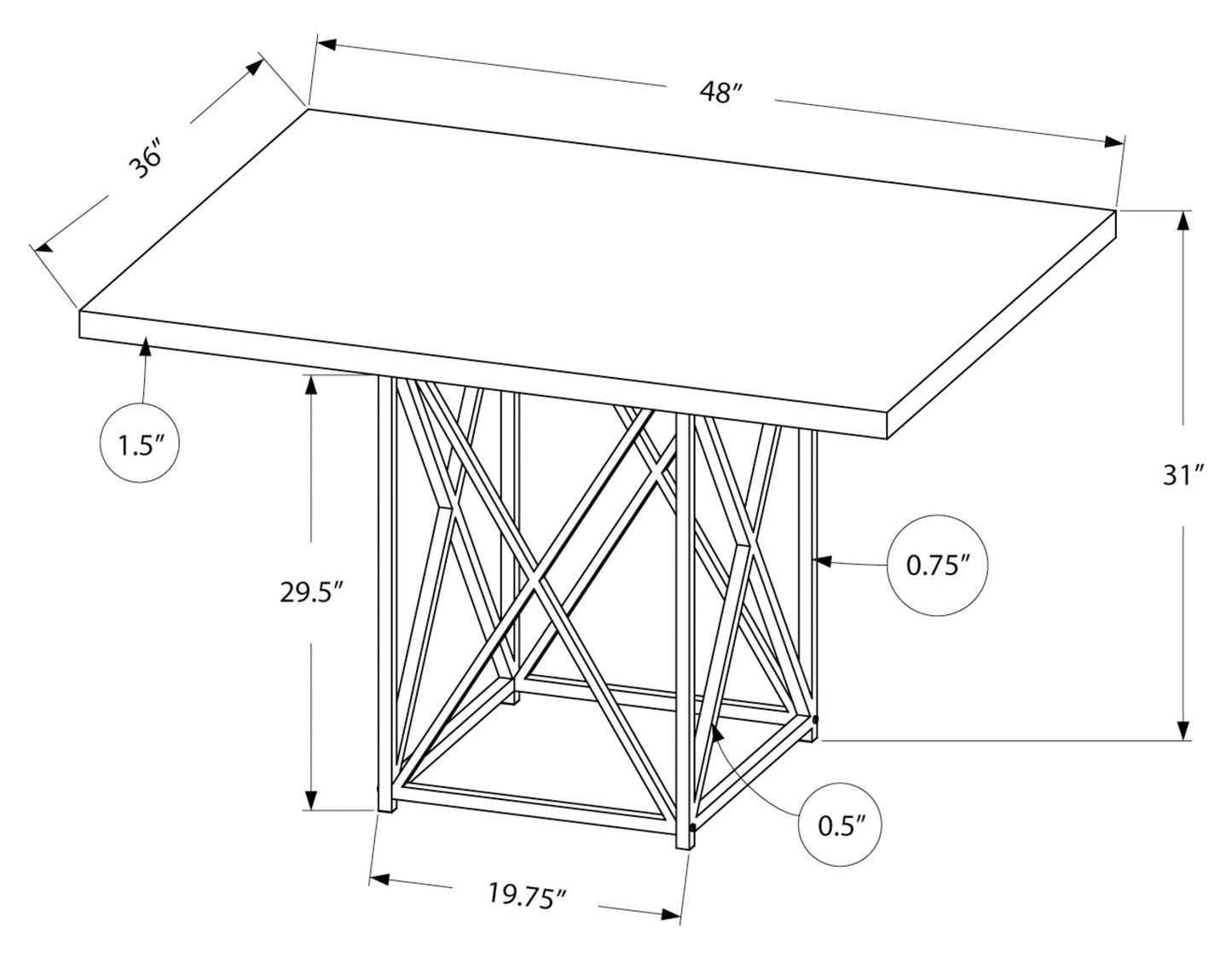 Monarch Specialty Dining Table, 48" Rectangular, Grey, Chrome, Contemporary, Modern I 1043