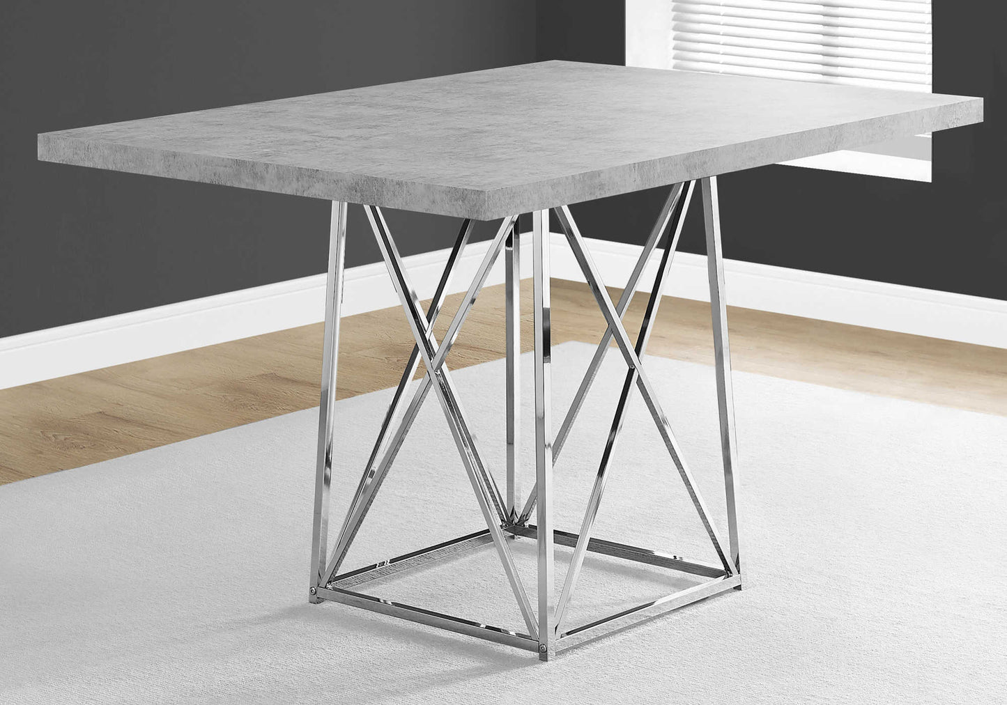 Monarch Specialty Dining Table, 48" Rectangular, Grey, Chrome, Contemporary, Modern I 1043