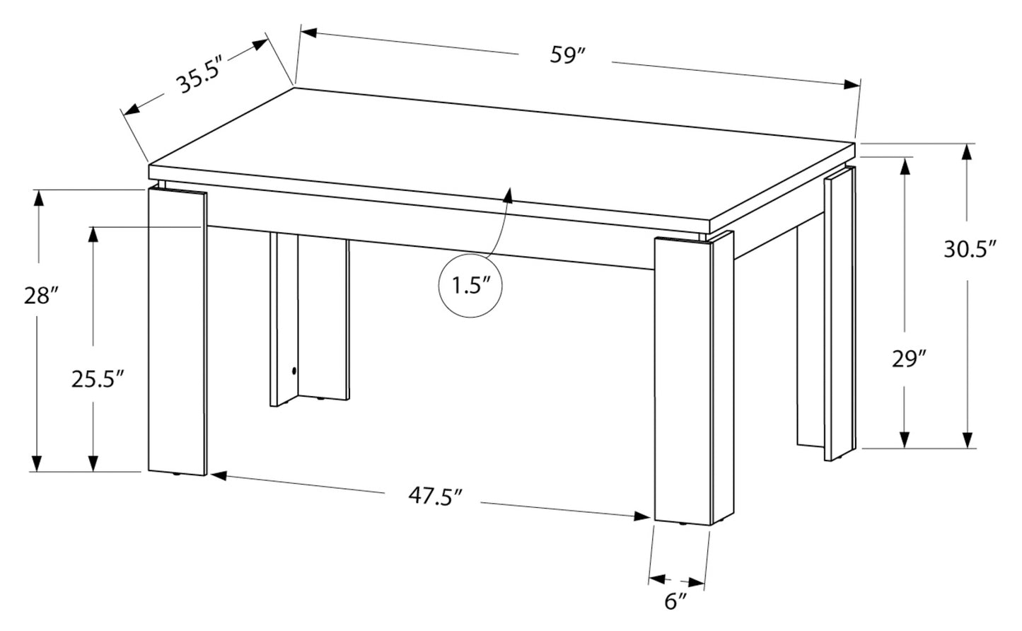 Monarch Specialty Dining Table, 60" Rectangular, Brown, Contemporary, Modern I 1055