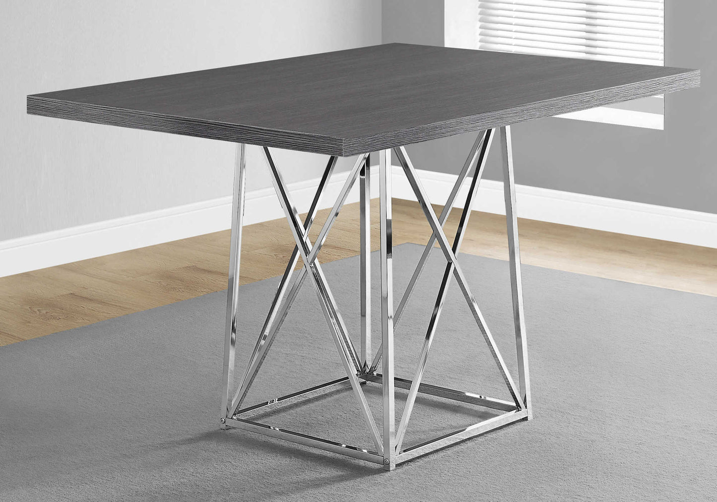 Monarch Specialty Dining Table, 48" Rectangular, Grey, Chrome, Contemporary, Modern I 1059