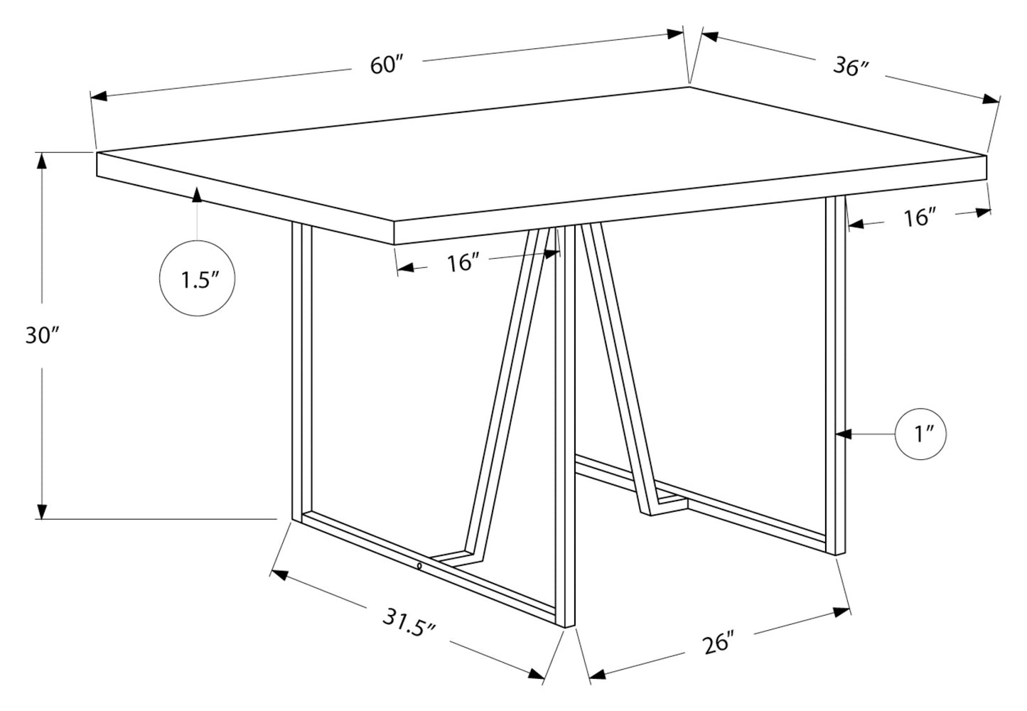 Monarch Specialty Dining Table, 60" Rectangular, Brown, Chrome, Contemporary, Modern I 1064