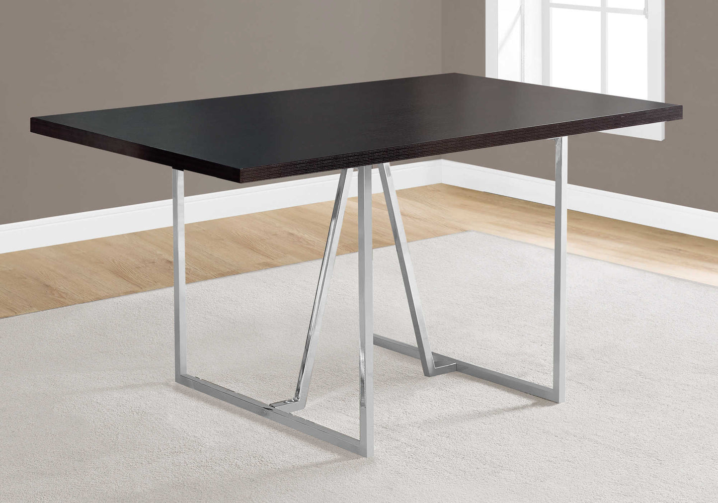 Monarch Specialty Dining Table, 60" Rectangular, Brown, Chrome, Contemporary, Modern I 1064