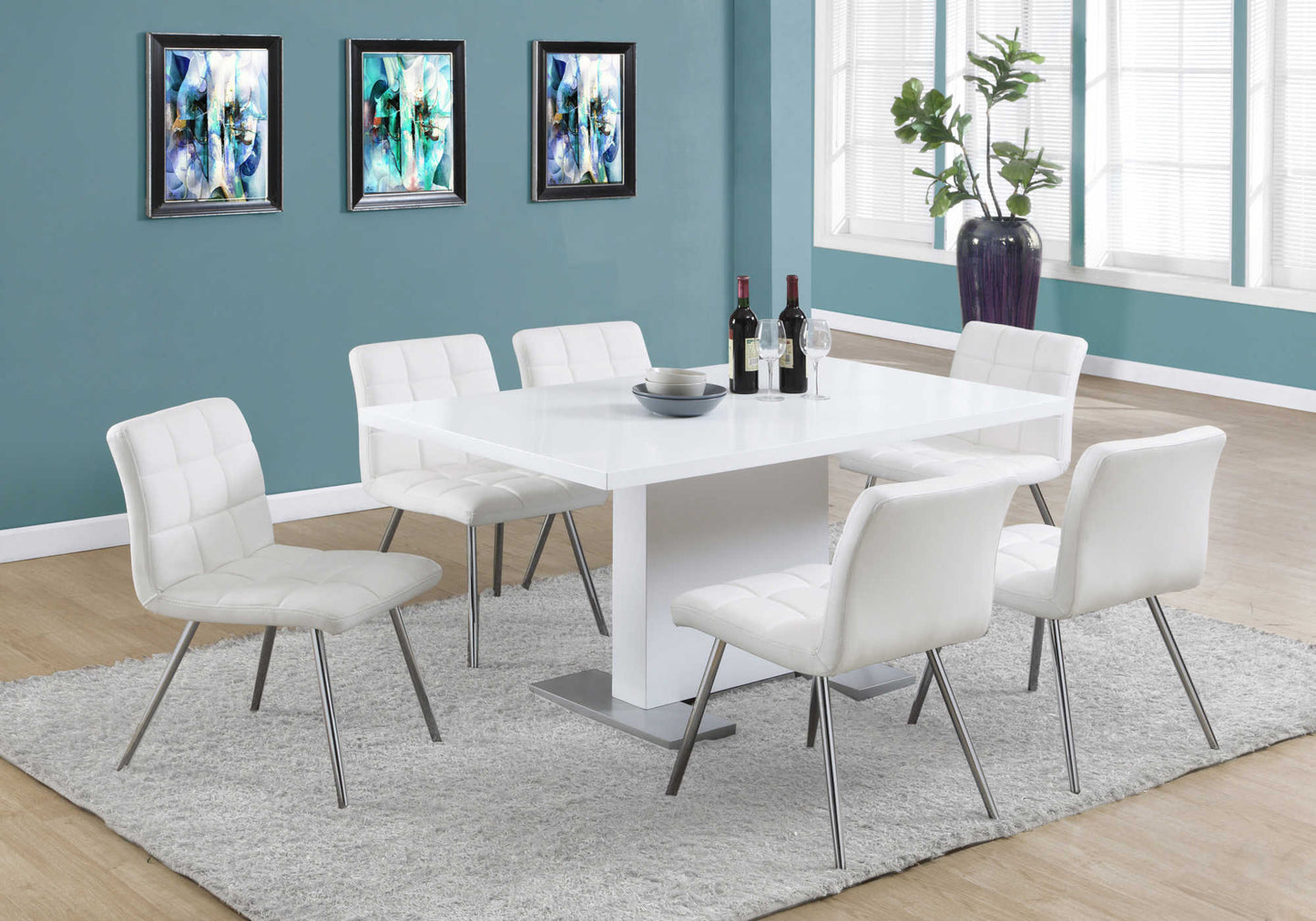 Monarch Specialty Dining Table, 60" Rectangular Glossy White, Chrome, Contemporary, Modern I 1090