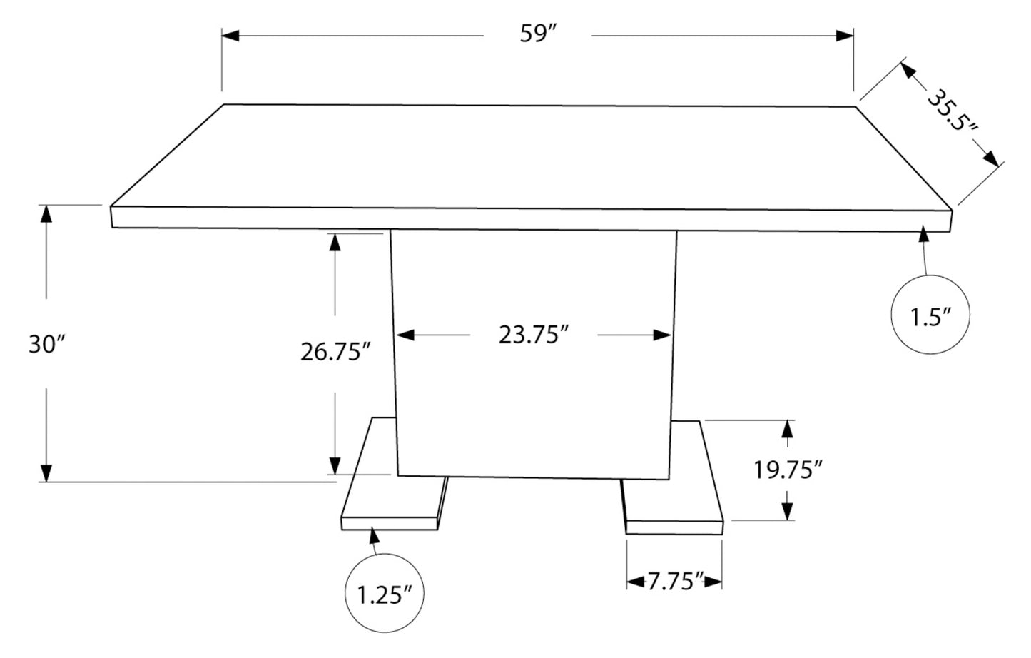 Monarch Specialty Dining Table, 60" Rectangular Glossy White, Chrome, Contemporary, Modern I 1090