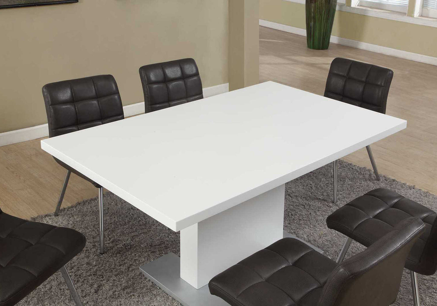 Monarch Specialty Dining Table, 60" Rectangular Glossy White, Chrome, Contemporary, Modern I 1090