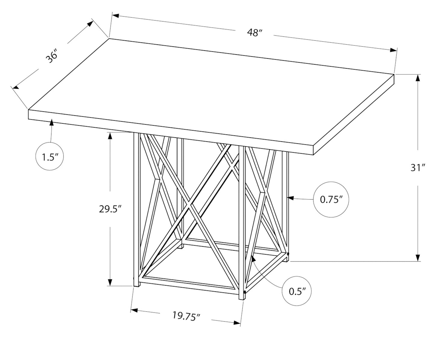 Monarch Specialty Dining Table, 48" Rectangular, Brown, Black, Contemporary, Modern I 1107