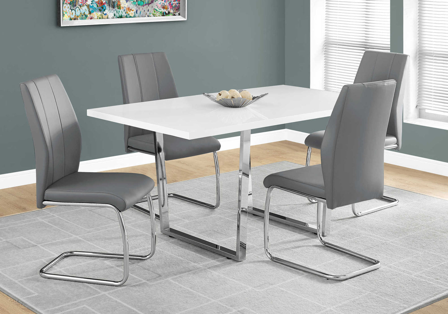 Monarch Specialty Dining Table, 60" Rectangular, Glossy White, Chrome, Contemporary, Modern I 1118