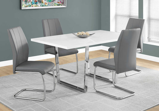 Monarch Specialty Dining Table, 60" Rectangular, Glossy White, Chrome, Contemporary, Modern I 1118