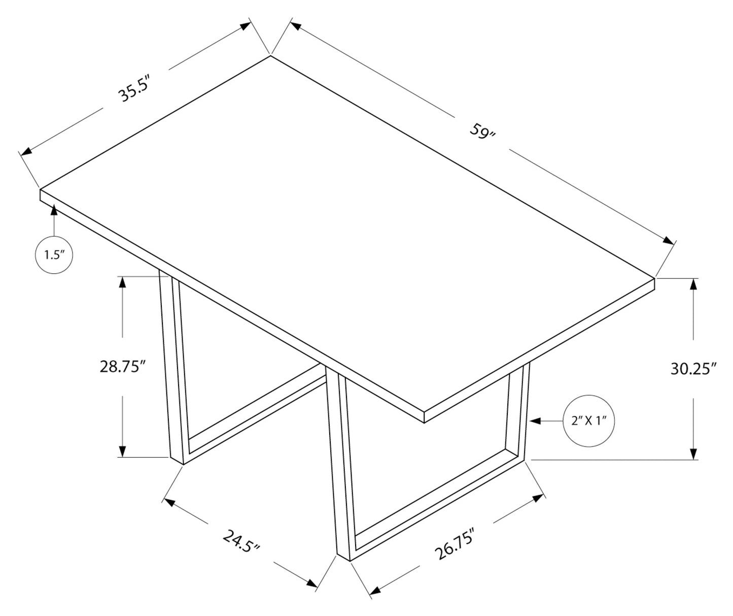 Monarch Specialty Dining Table, 60" Rectangular, Glossy White, Chrome, Contemporary, Modern I 1118