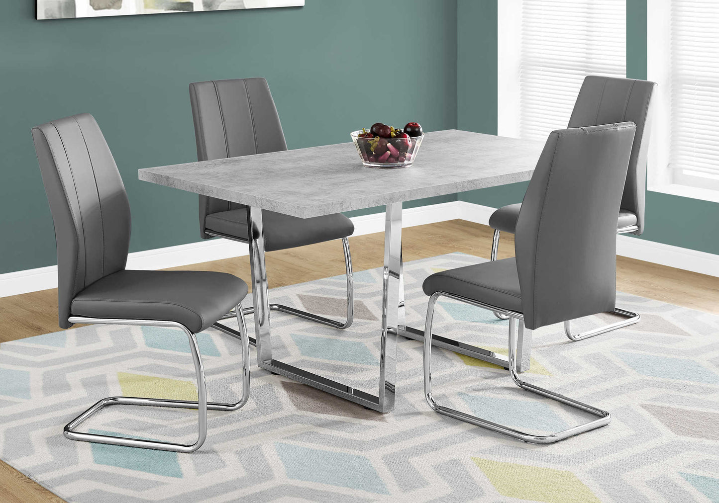 Monarch Specialty Dining Table, 60" Rectangular Grey, Chrome, Contemporary, Modern I 1119