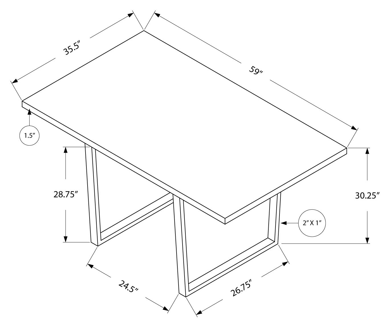 Monarch Specialty Dining Table, 60" Rectangular Grey, Chrome, Contemporary, Modern I 1119