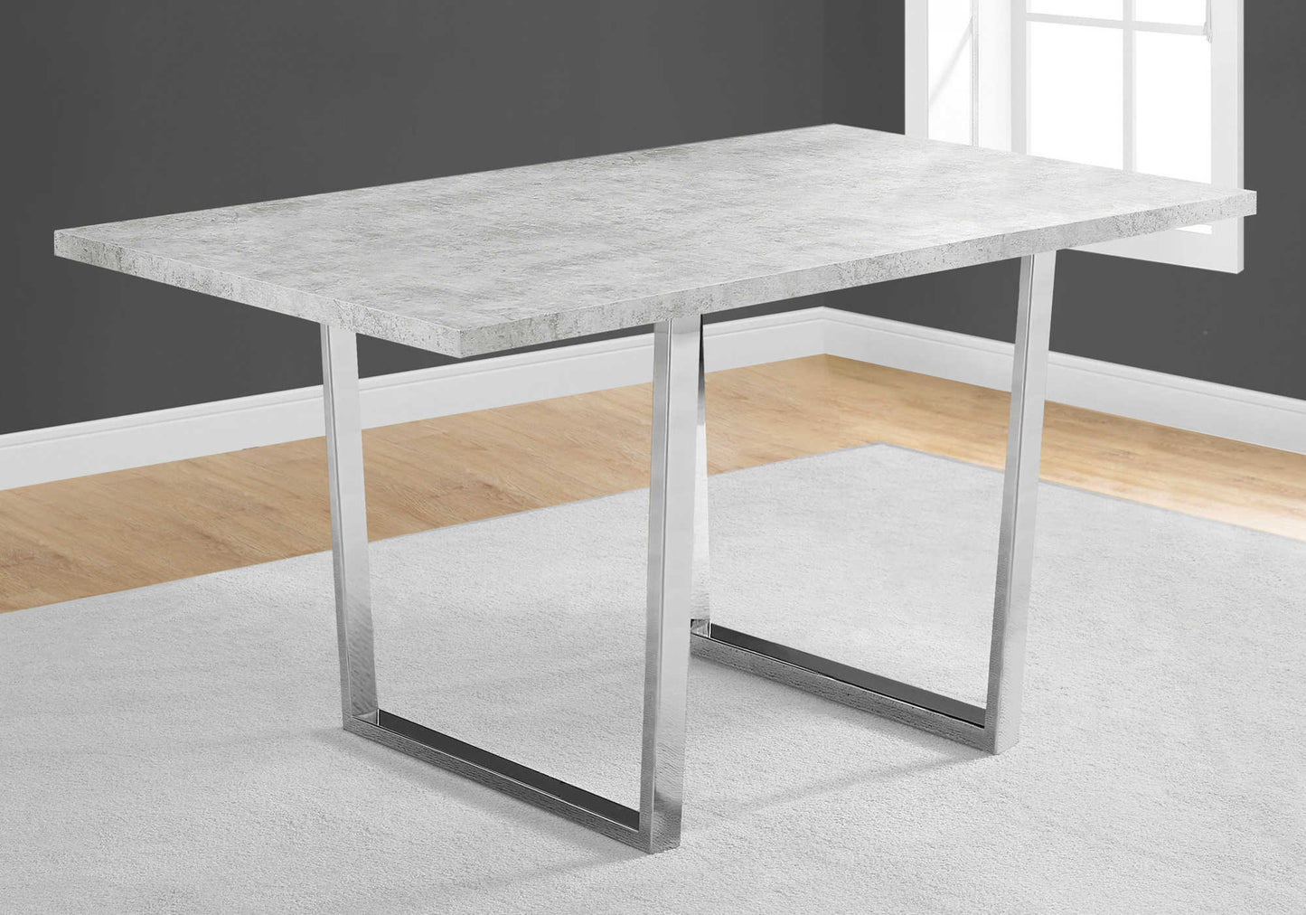 Monarch Specialty Dining Table, 60" Rectangular Grey, Chrome, Contemporary, Modern I 1119