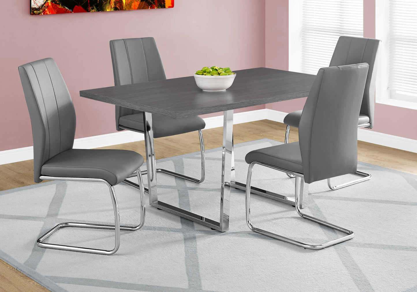 Monarch Specialty Dining Table, 60" Rectangular, Grey, Chrome, Contemporary, Modern I 1120