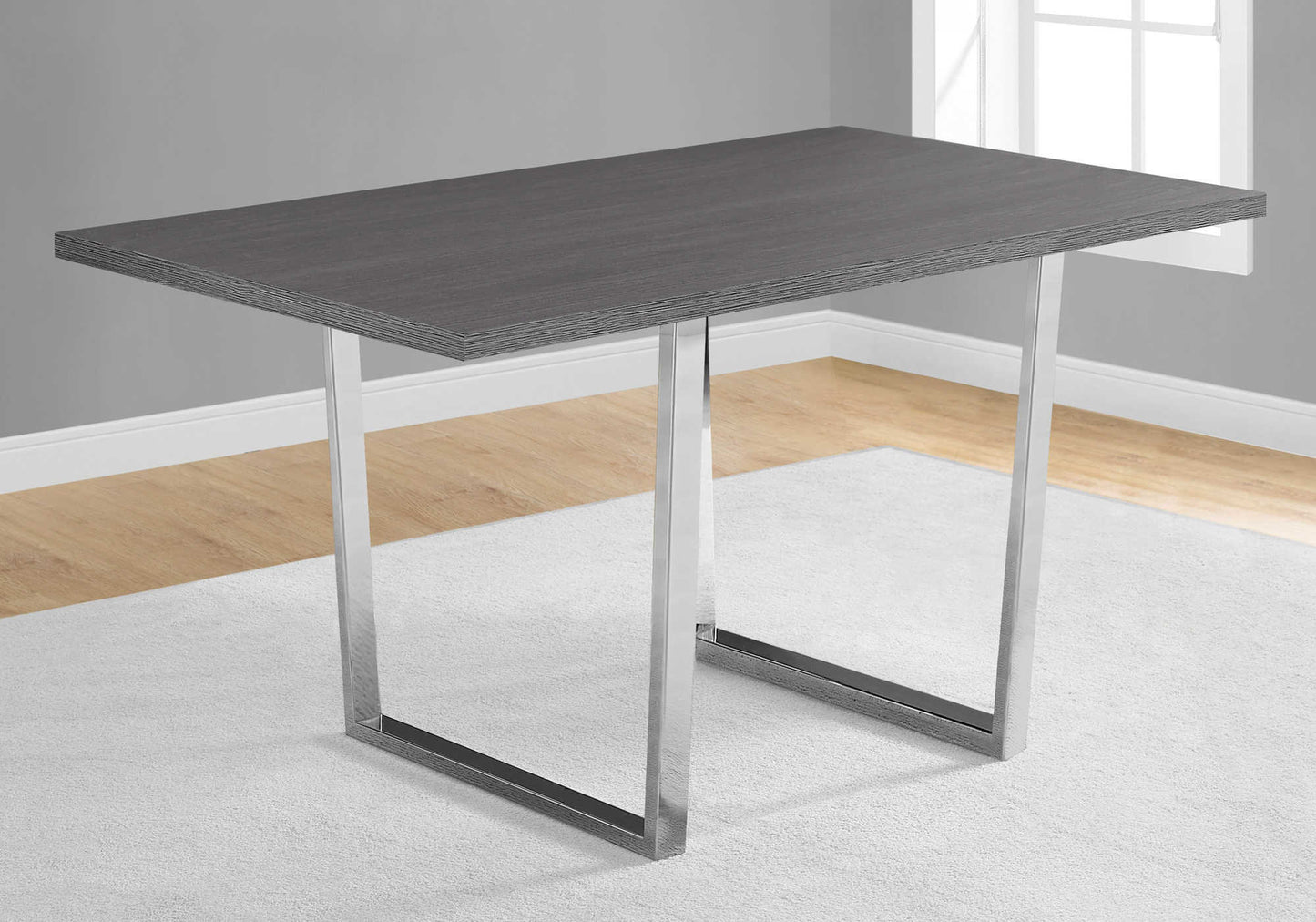 Monarch Specialty Dining Table, 60" Rectangular, Grey, Chrome, Contemporary, Modern I 1120