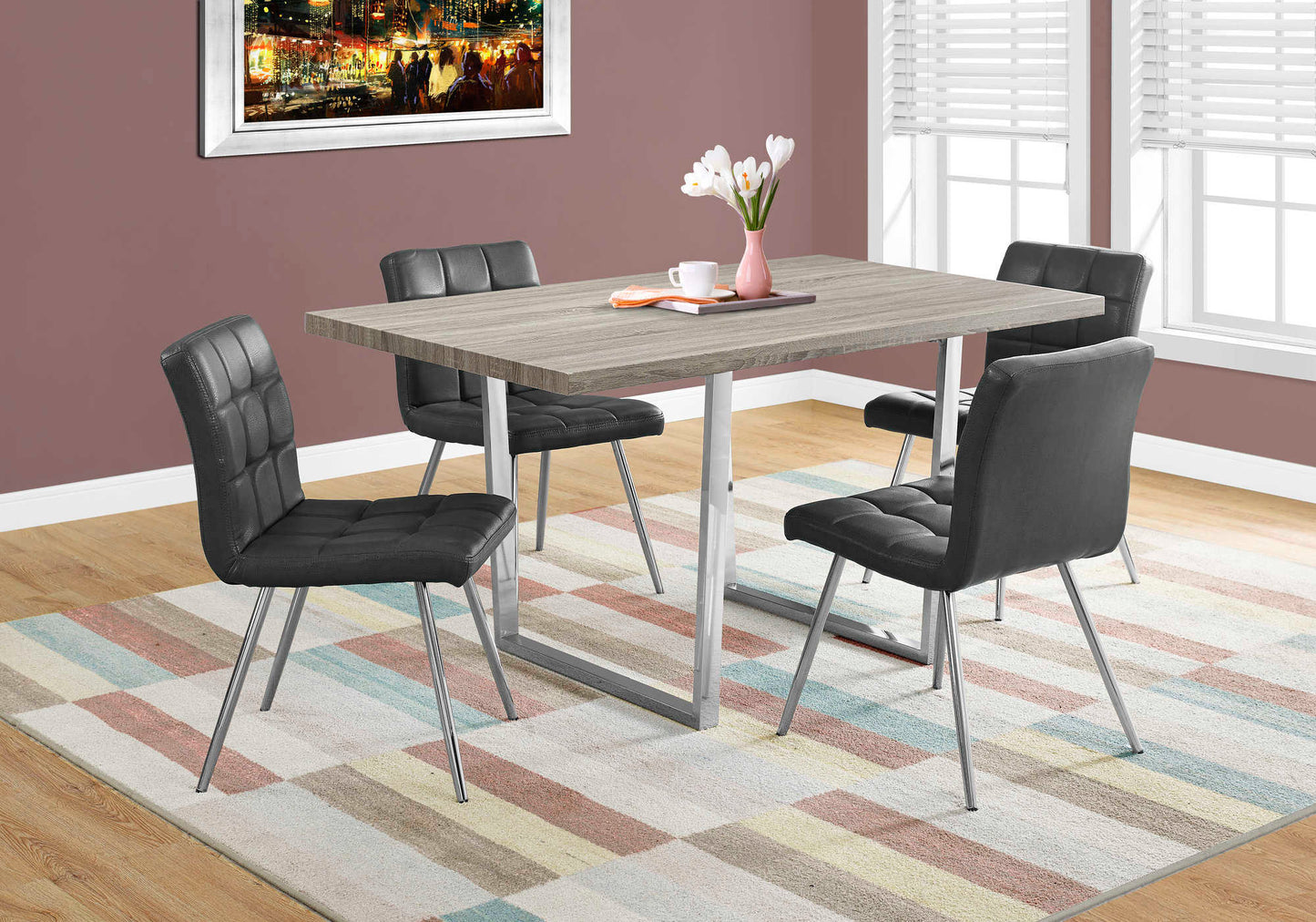 Monarch Specialty Dining Table, 60" Rectangular, Brown, Chrome, Contemporary, Modern I 1121