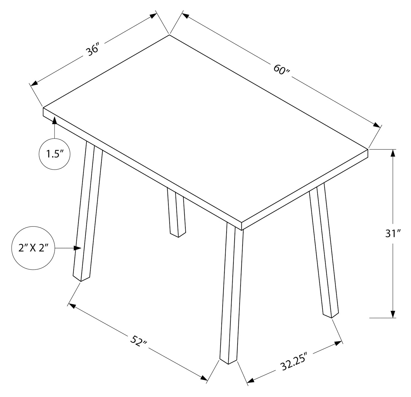 Monarch Specialty Dining Table, 60" Rectangular, Grey, Black, Contemporary, Modern I 1136