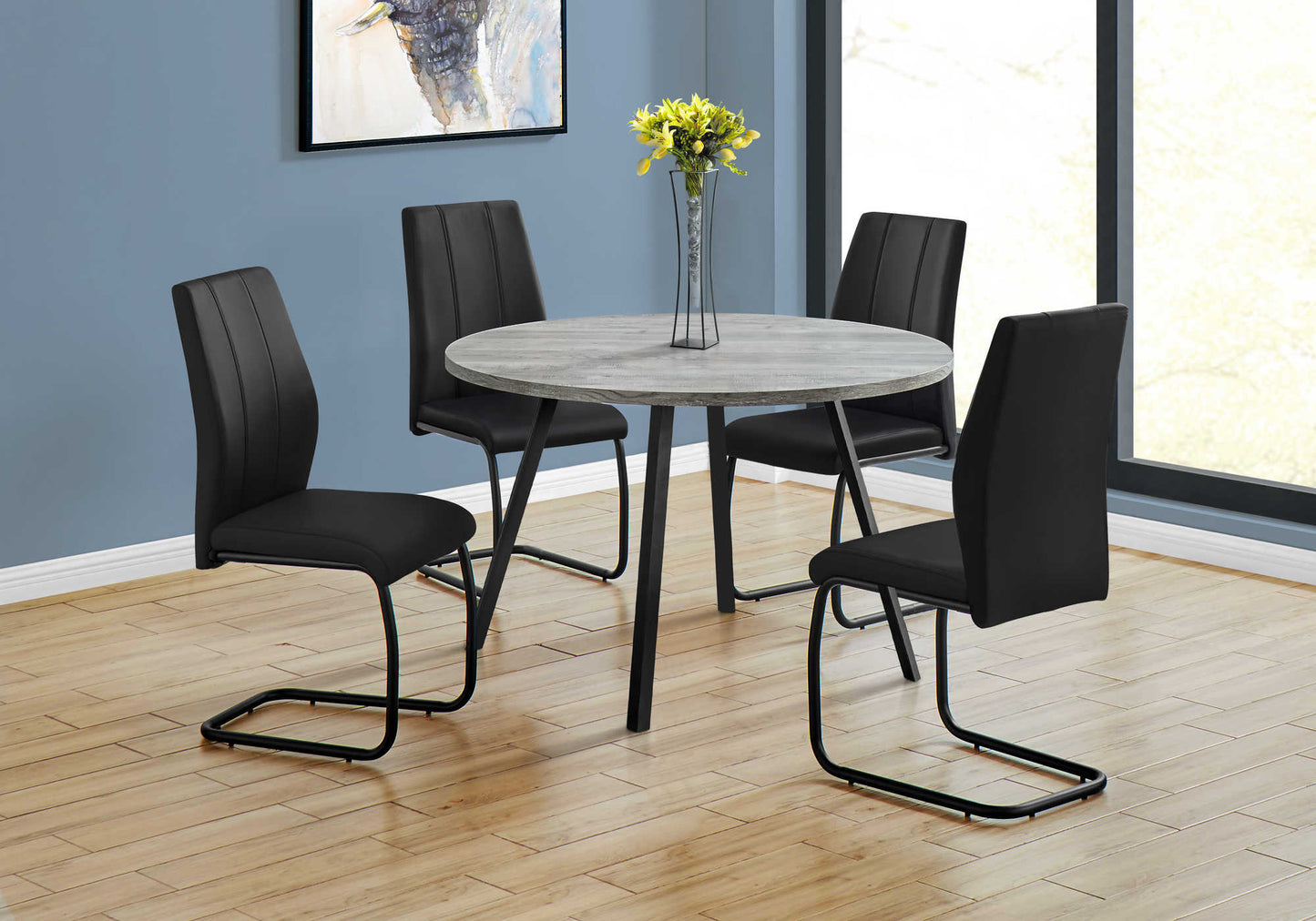 Monarch Specialty Dining Table, 48" Round Grey, Black, Contemporary, Modern I 1151