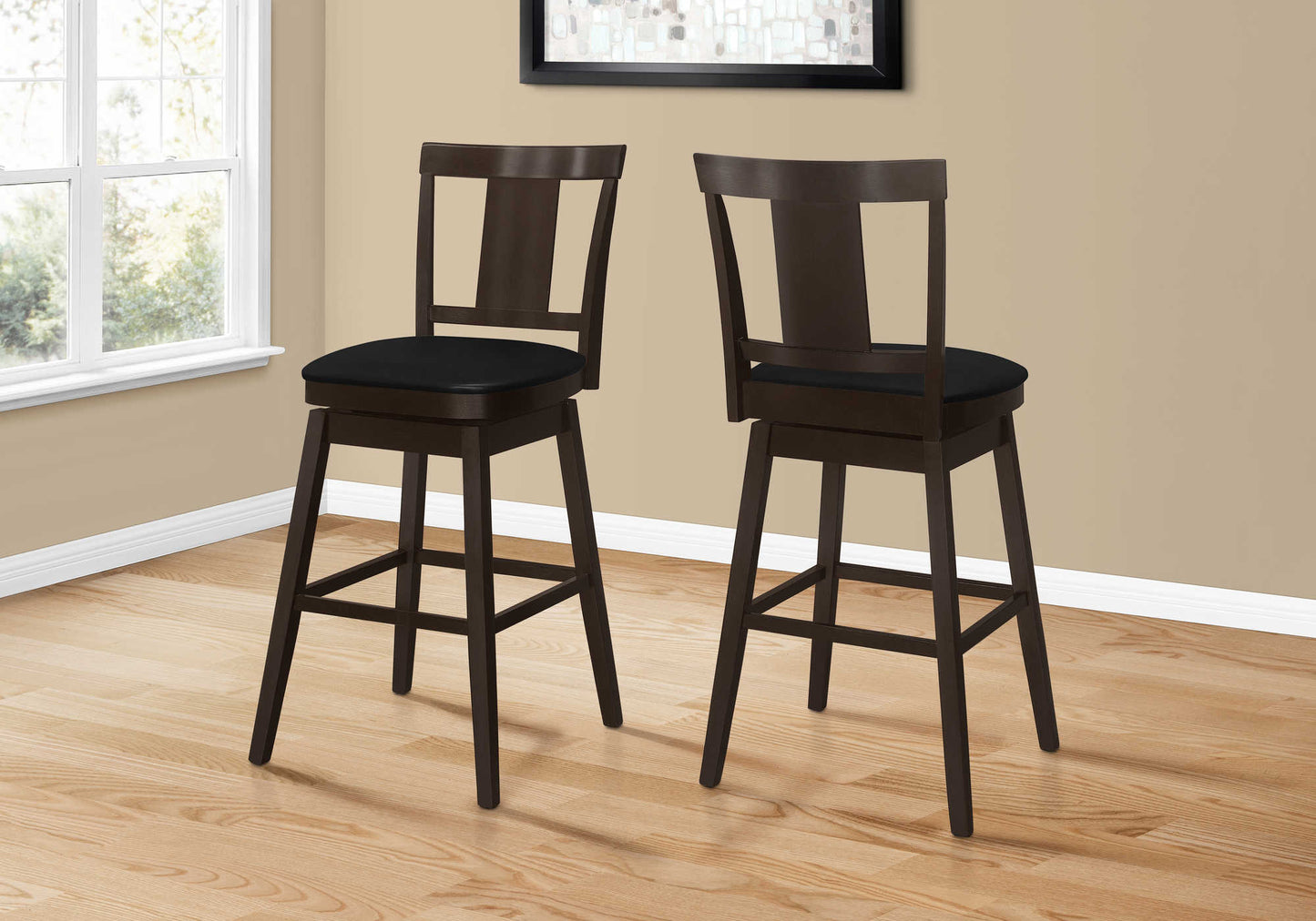 Monarch Specialty Bar Stool, Set Of 2, Swivel, Bar Height, Brown, Black, Transitional I 1230