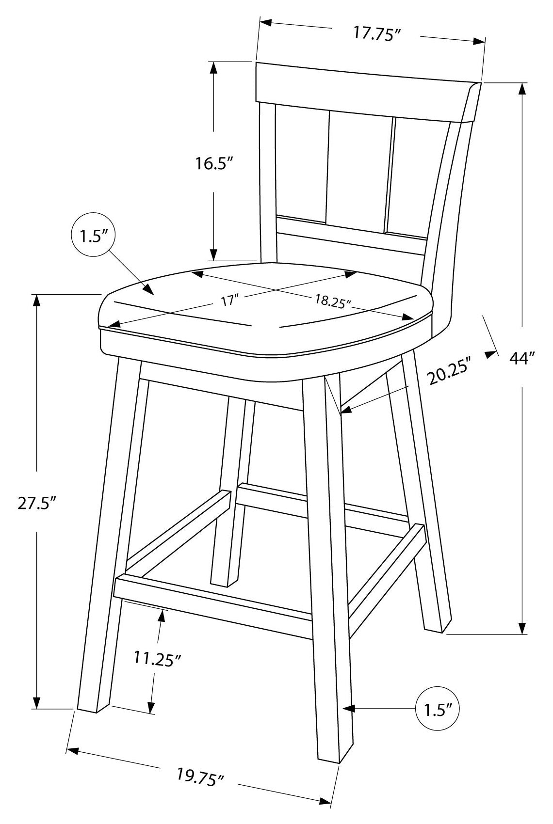 Monarch Specialty Bar Stool, Set Of 2, Swivel, Bar Height, Brown, Black, Transitional I 1230