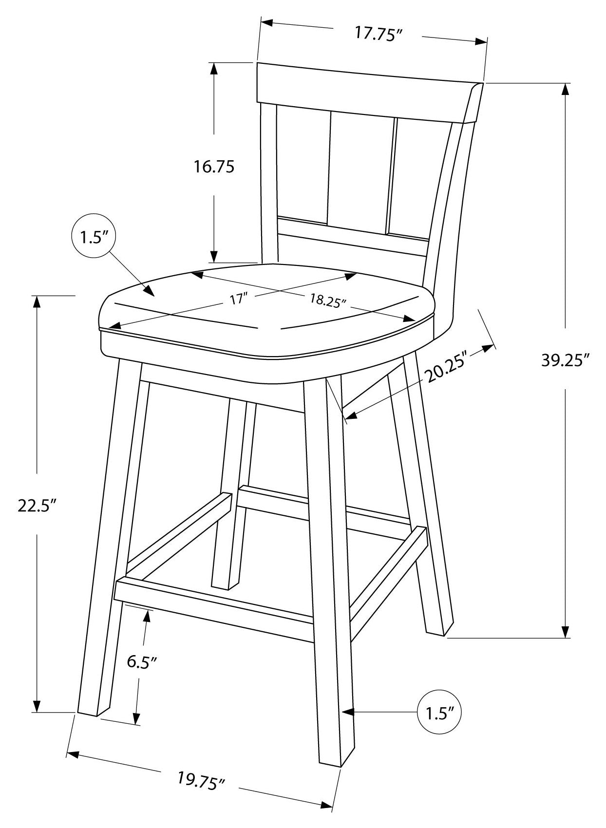 Monarch Specialty Bar Stool, Set Of 2, Swivel, Counter Height, Brown, Black, Transitional I 1231