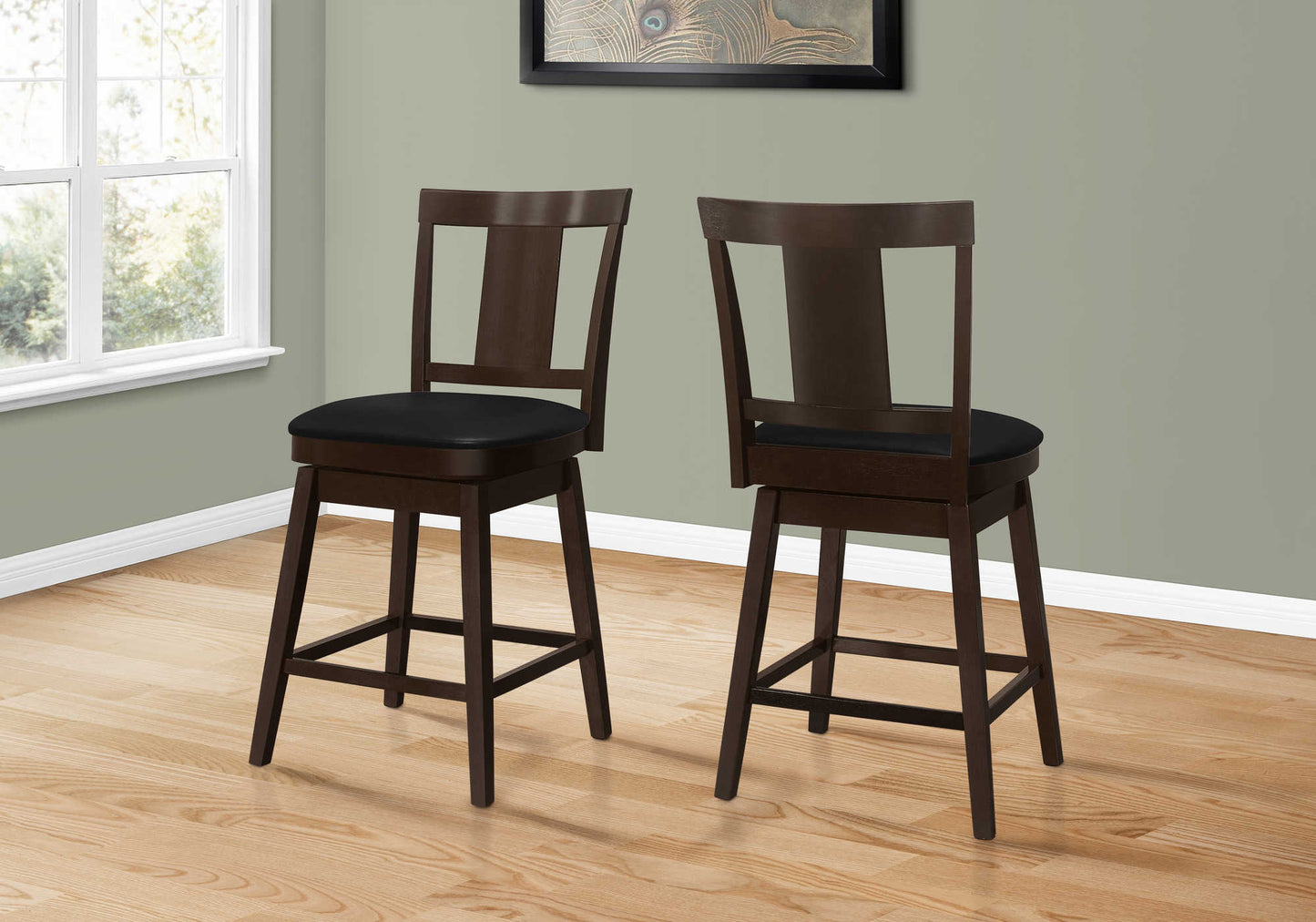 Monarch Specialty Bar Stool, Set Of 2, Swivel, Counter Height, Brown, Black, Transitional I 1231