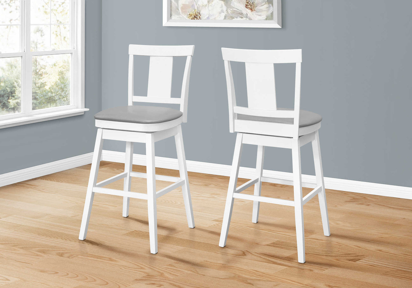 Monarch Specialty Bar Stool, Set Of 2, Swivel, Bar Height, White, Grey, Transitional I 1232