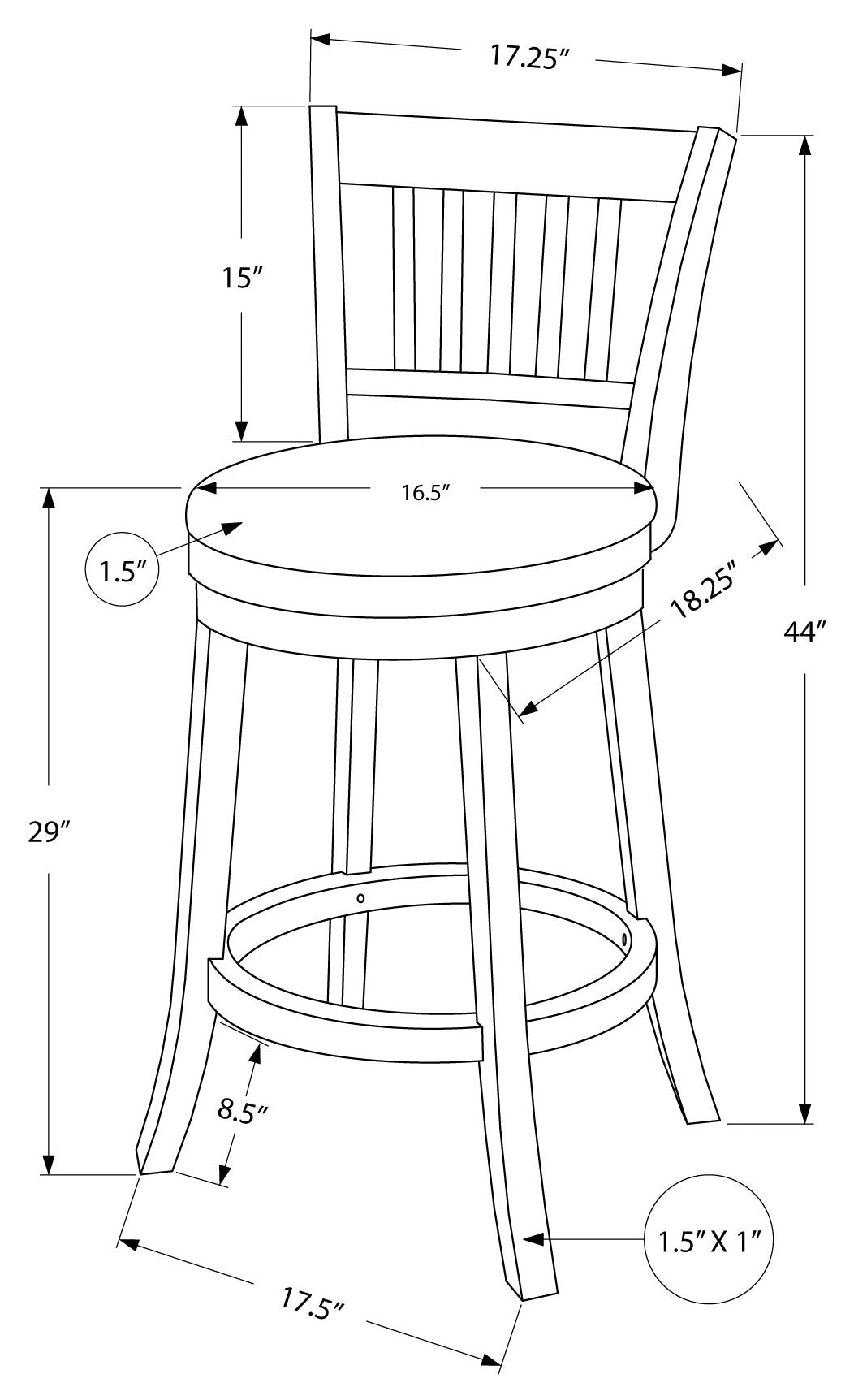 Monarch Specialty Bar Stool, Set Of 2, Swivel, Bar Height, Brown, Black, Transitional I 1236