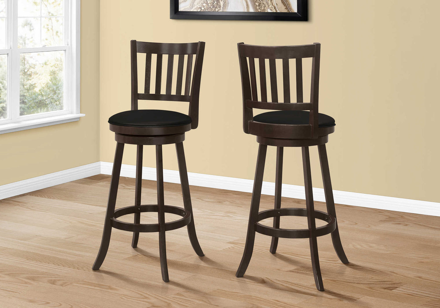 Monarch Specialty Bar Stool, Set Of 2, Swivel, Bar Height, Brown, Black, Transitional I 1236