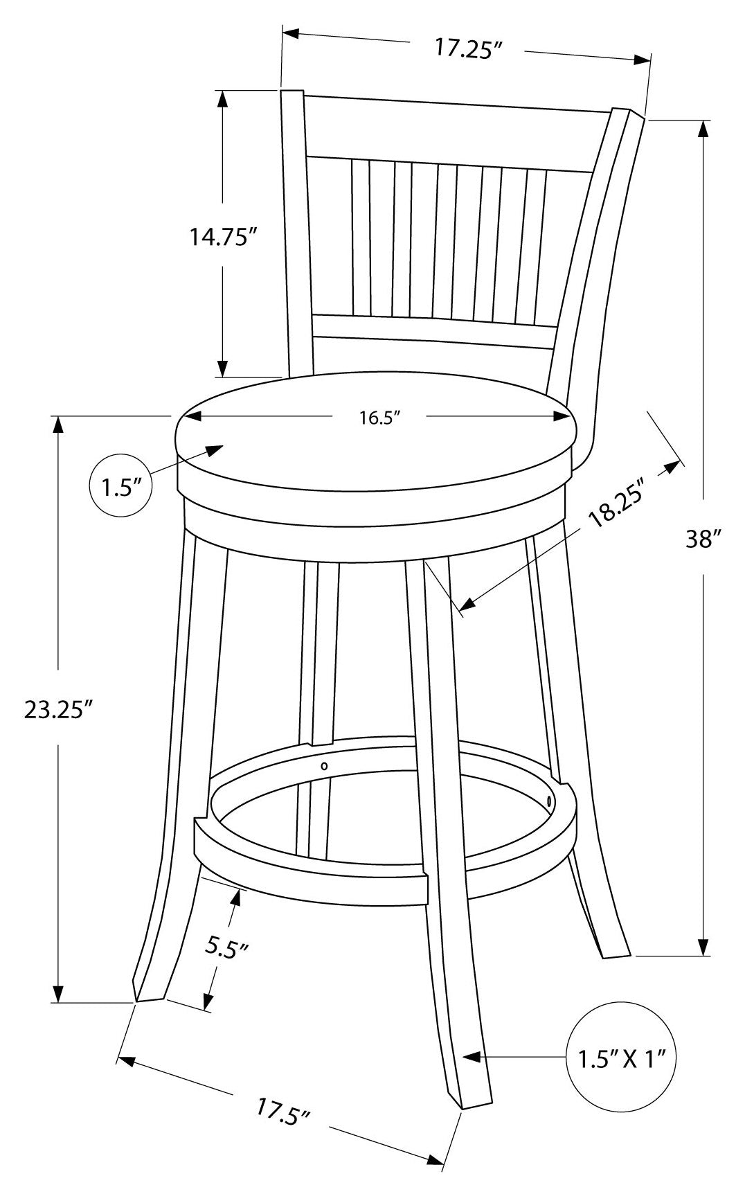 Monarch Specialty Bar Stool, Set Of 2, Swivel, Counter Height, Brown, Black, Transitional I 1237