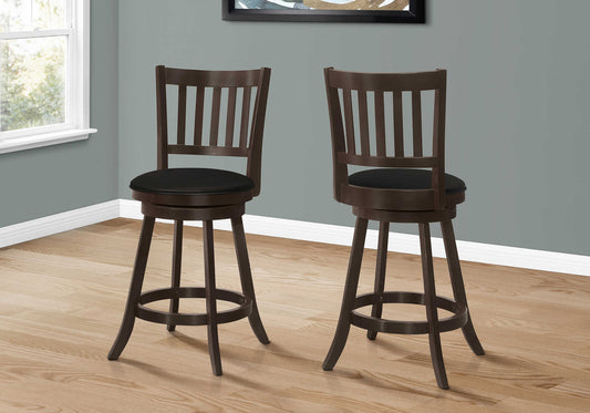 Monarch Specialty Bar Stool, Set Of 2, Swivel, Counter Height, Brown, Black, Transitional I 1237