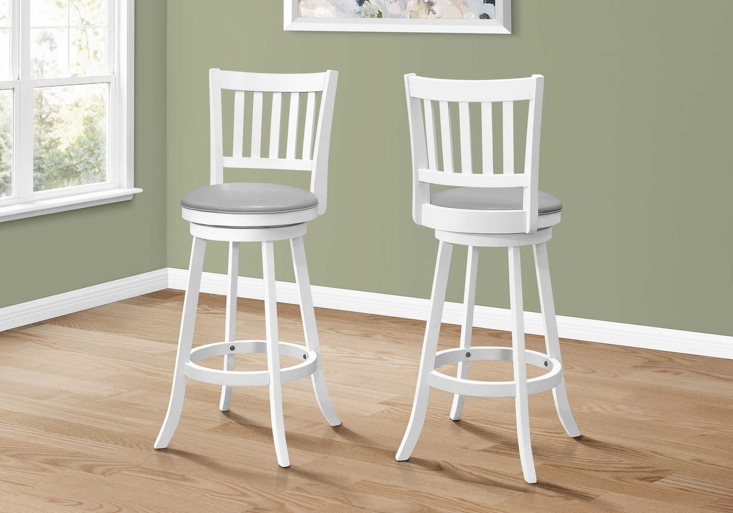 Monarch Specialty Bar Stool, Set Of 2, Swivel, Bar Height, White, Grey, Transitional I 1238