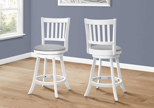 Monarch Specialty Bar Stool, Set Of 2, Swivel, Counter Height, White, Grey, Transitional I 1239