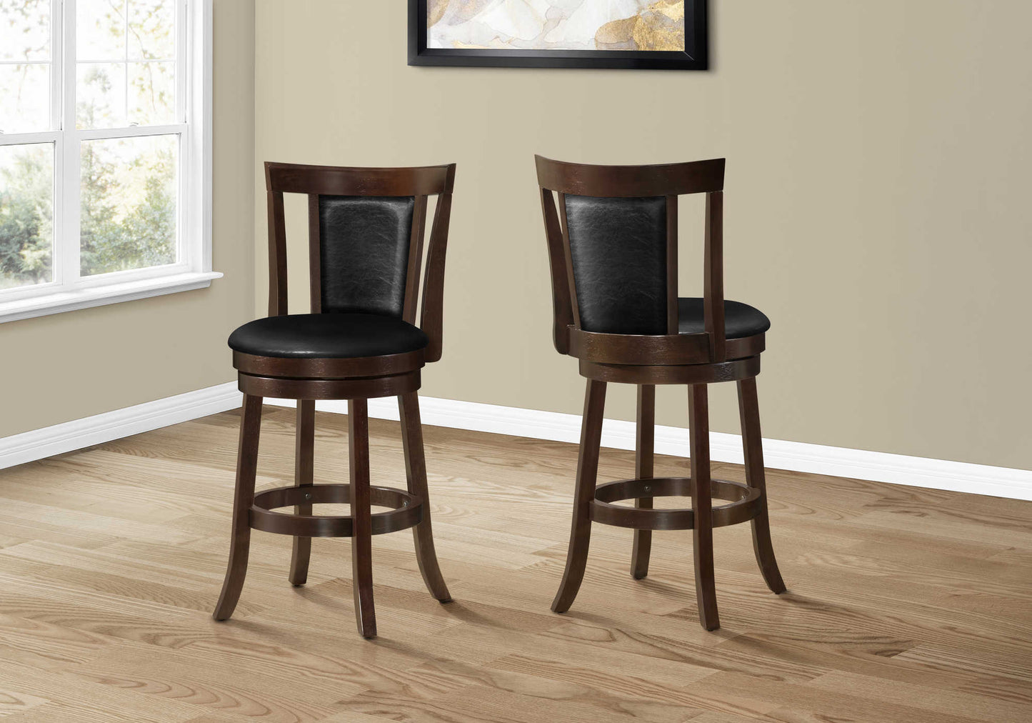 Monarch Specialty Bar Stool, Set Of 2, Swivel, Counter Height, Brown, Black, Transitional I 1288