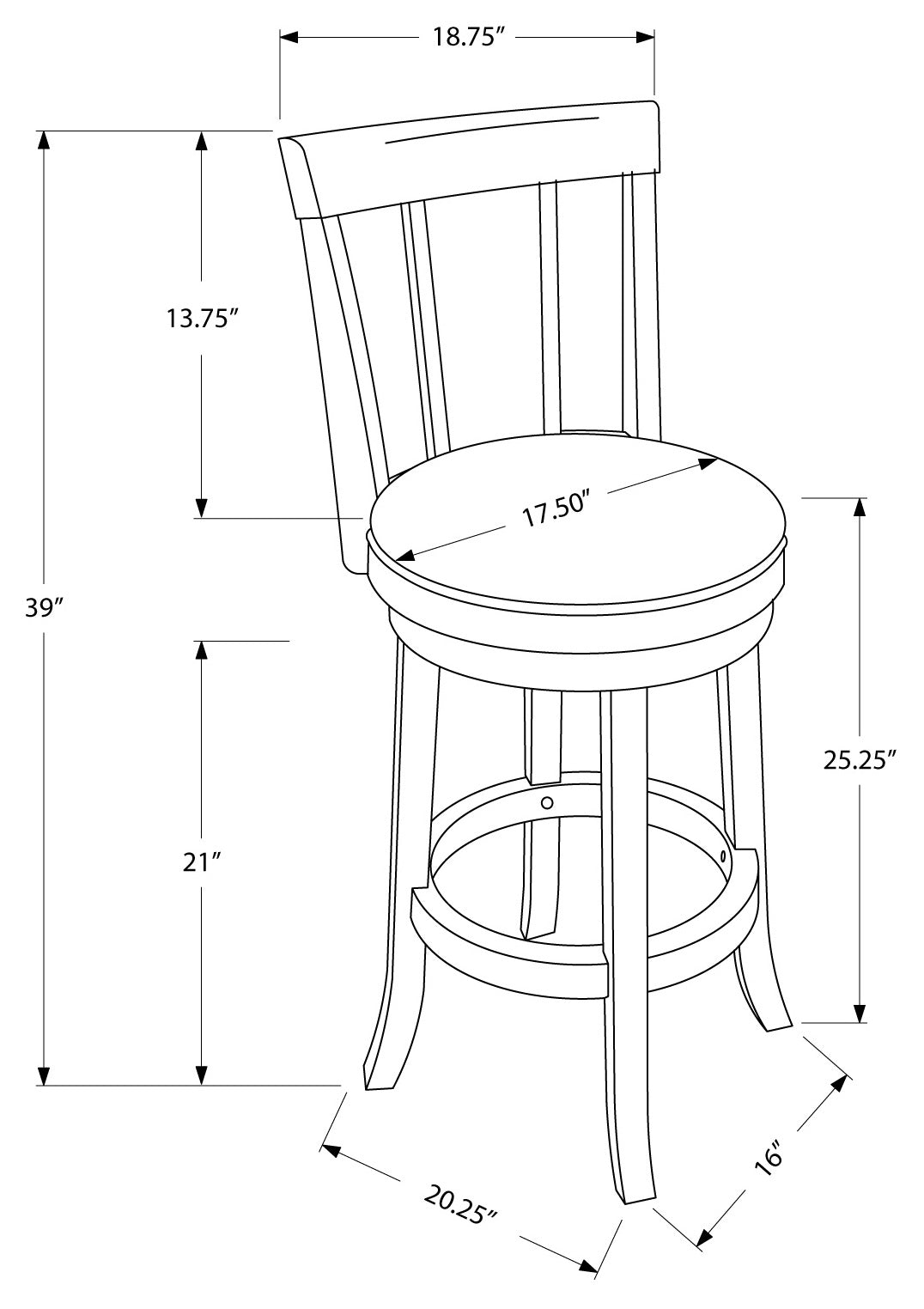 Monarch Specialty Bar Stool, Set Of 2, Swivel, Counter Height, Brown, Black, Transitional I 1288