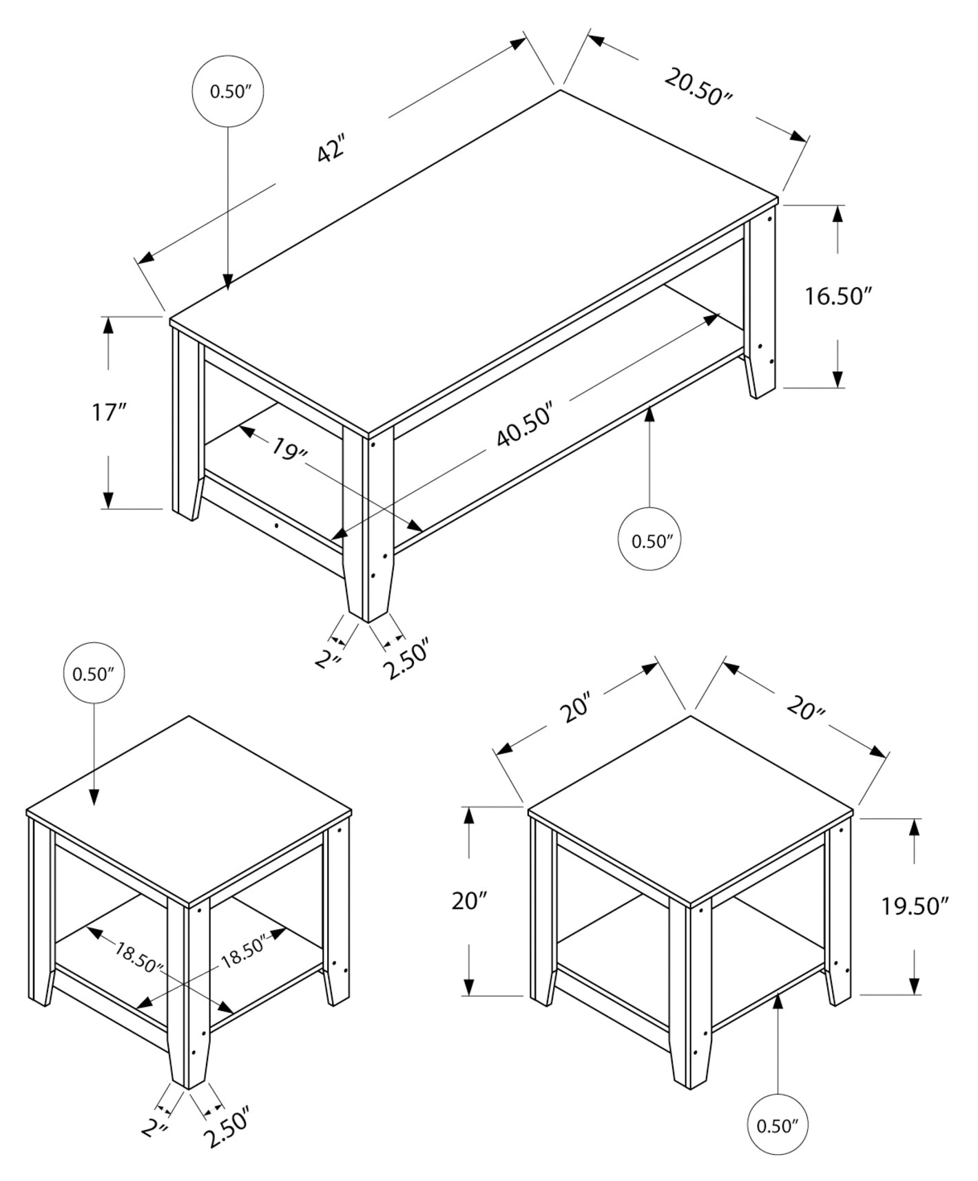 Monarch Specialty Table Set, 3pcs Set, Coffee, End, Side, Accent, Living Room, Laminate, Transitional