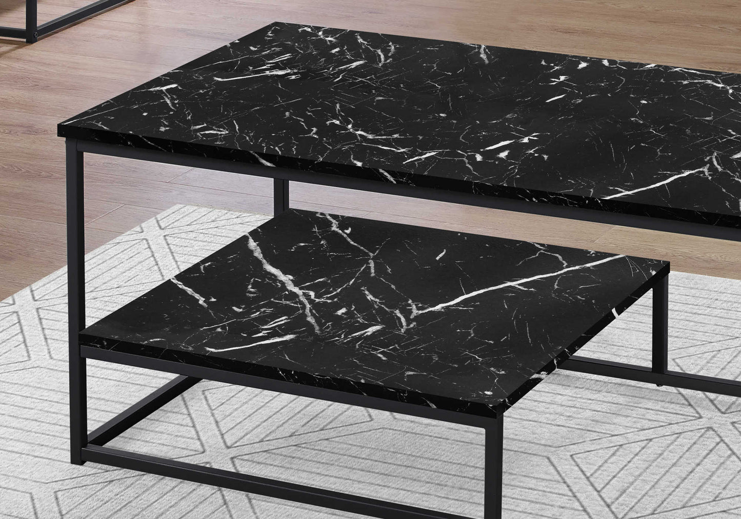 Monarch Specialty Table Set, 3pcs Set, Coffee, Black/White Marble Look, Contemporary, Modern