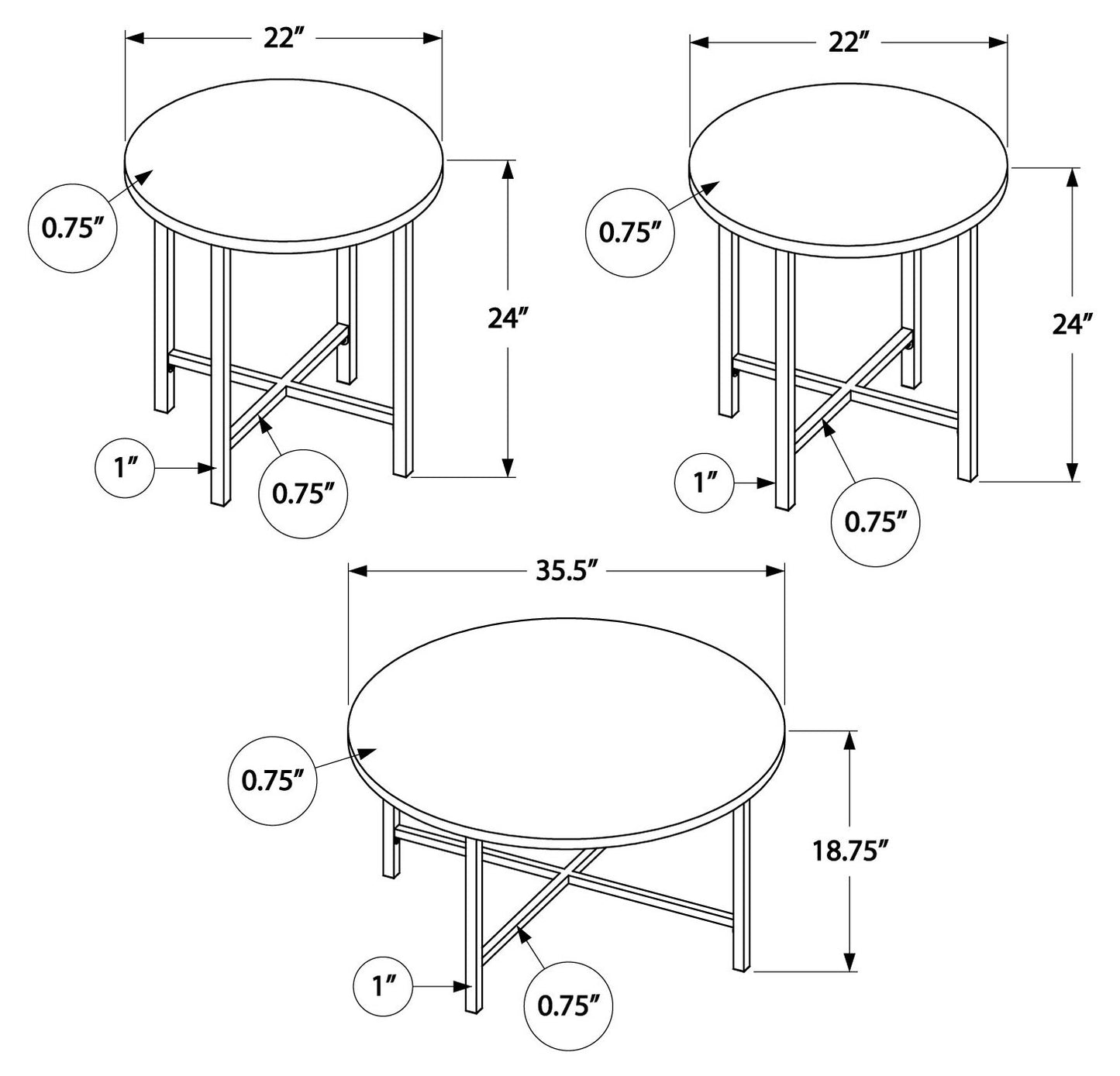 Monarch Specialty Table Set, 3pcs Set, Coffee Glossy White, Chrome, Contemporary, Modern I 7965P