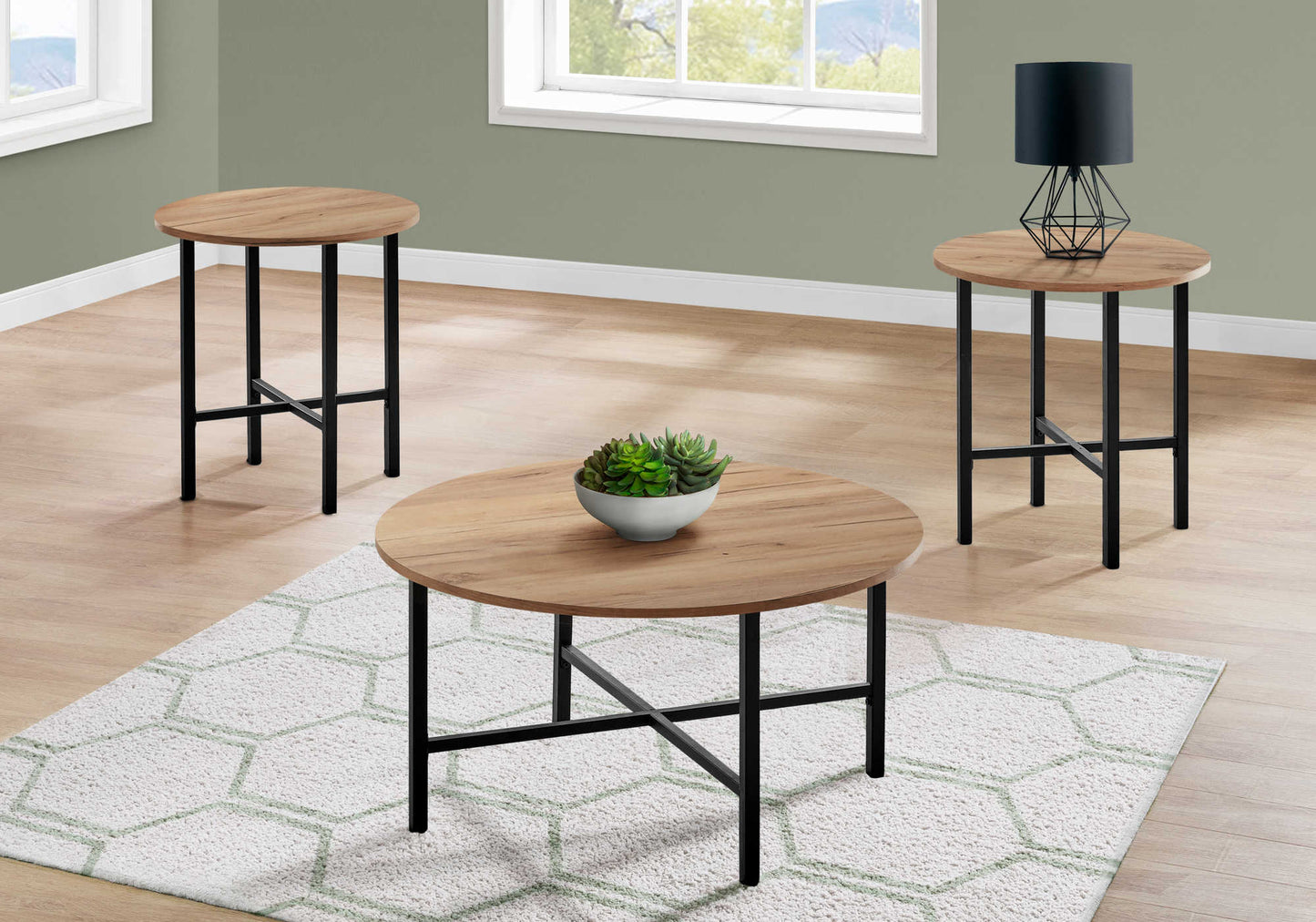 Monarch Specialty Table Set, 3pcs Set, Coffee, End, Side, Accent, Living Room, Metal, Laminate, Brown, Black, Contemporary, Modern I 7971P