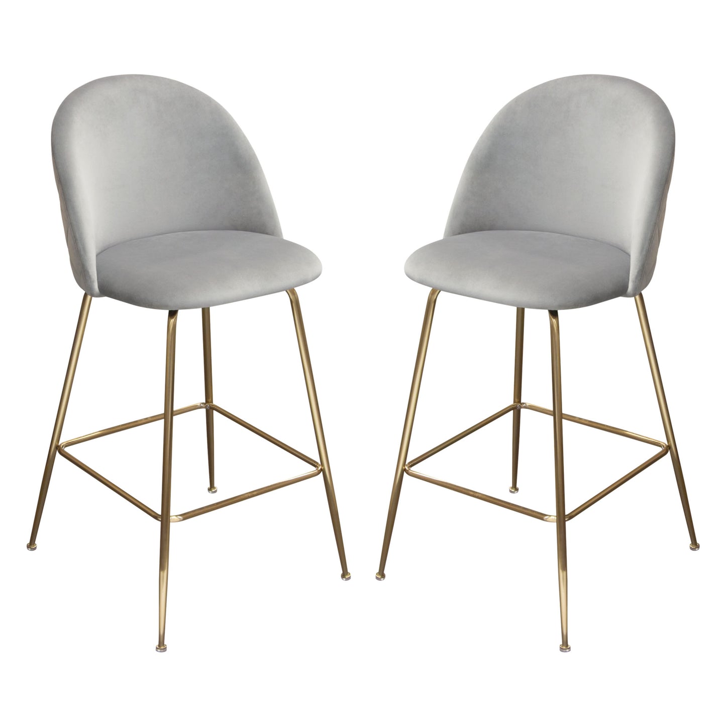 Lilly Set of (2) Bar Height Chairs in Grey Velvet w/ Brushed Gold Metal Legs by Diamond Sofa LILLYBCGR2PK